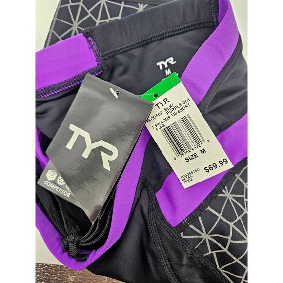 New TYR Competitor 6" Tri Short Womens M Black Purple Triathlon - Picture 4 of 6
